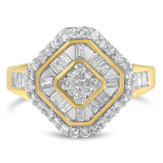 10K Yellow Gold Round and Baguette-Cut Diamond Cocktail Ring (1.0 Cttw, I-J Color, I1-I2 Clarity)