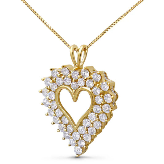 14K Yellow Gold Plated .925 Sterling Silver 4.0 Cttw Diamond Shadow Frame Heart 18" Pendant Necklace (J-K Color, I1-I2 Clarity)